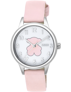 Reloj analógico New Muffin de acero con correa de piel rosa